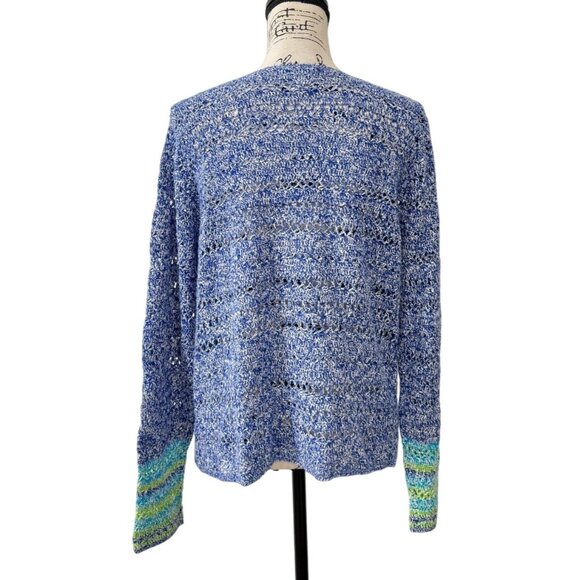 Appleseeds Crochet Cardigan Sweater Blue Green Button-Up Womens Size M NEW - Picture 3 of 8